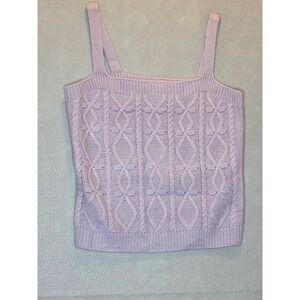 Heartloom Lavender Purple Cable Knit Tank Top Sweater Vest Square Neck Womens M
